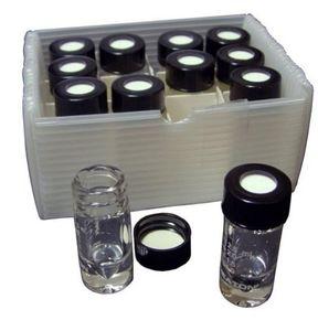 cylindrical vial / glass / with cap