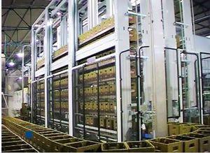 vertical automatic storage system / for crates / empty crates