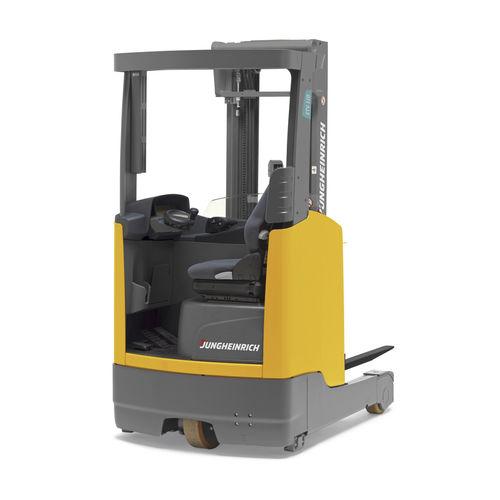 electric reach truck / side-facing seated position / narrow-aisle / for warehouses