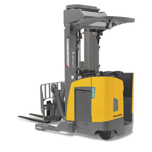 electric reach truck / side-facing seated position / narrow-aisle / handling