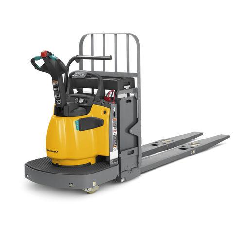 electric pallet truck / walk-behind / with rider platform / handling