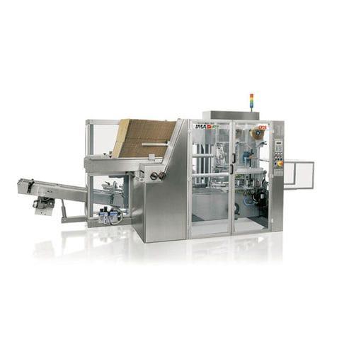 horizontal case packer / automatic / hot-melt glue / adhesive tape