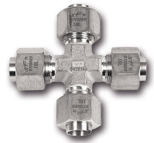 union fitting / 37° flare / cross / stainless steel