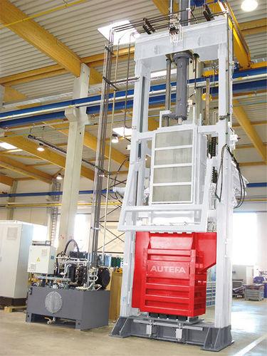 compact baling press / vertical / front-loading / textile fiber