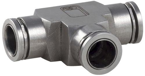push-to-connect fitting / T / stainless steel / pneumatic
