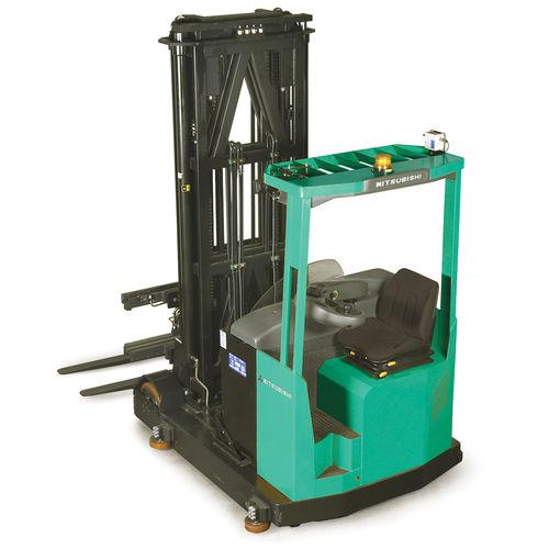electric reach truck / side-facing seated position / narrow-aisle / multi-directional