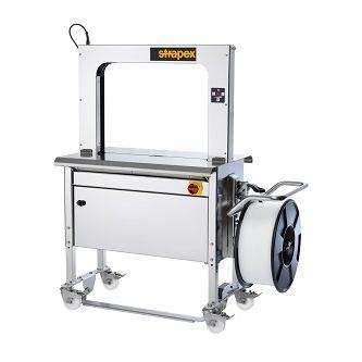 horizontal strapping machine / for food products / stainless steel / automatic