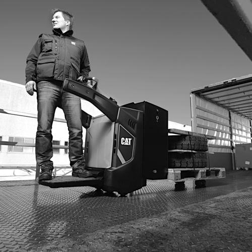 electric stacker truck / with rider platform / walk-behind / transport