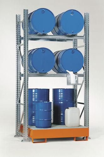 self-supporting shelving / for drums with retention tank / adjustable