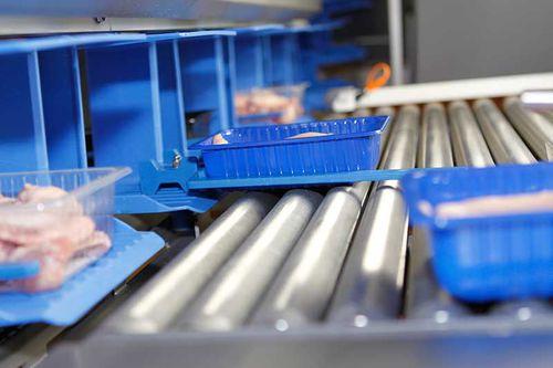 roller conveyor / overhead / for the food industry / for trays