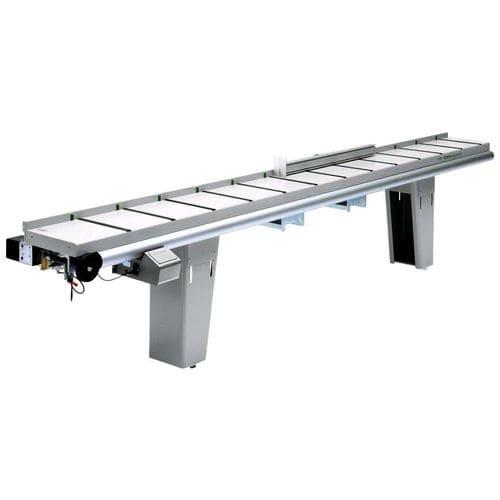 driven roller conveyor / with manual length stop positioning / horizontal / feeding