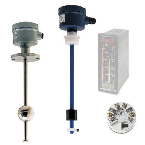 magnetic float level transmitter / for liquids / for vessels / stainless steel