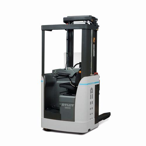 electric stacker truck / ride-on / narrow-aisle / transport
