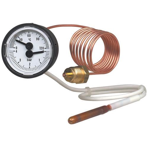 pressure gauge and thermometer / Bourdon tube / dial / for hot water / process