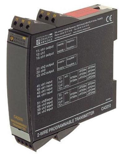 DIN rail mount temperature transmitter / Pt100 / current output / programmable