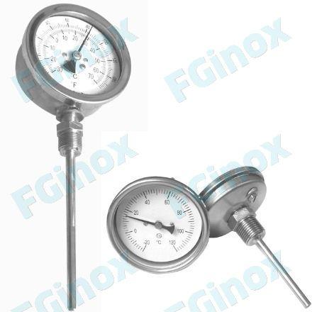 dial thermometer / probe / threaded / stainless steel