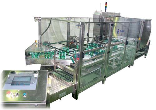 automatic shrink wrapping machine / continuous-motion / bottle / for bricks