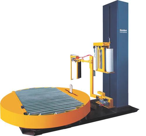 turntable stretch wrapping machine / automatic / for pallets / with free roller conveyor